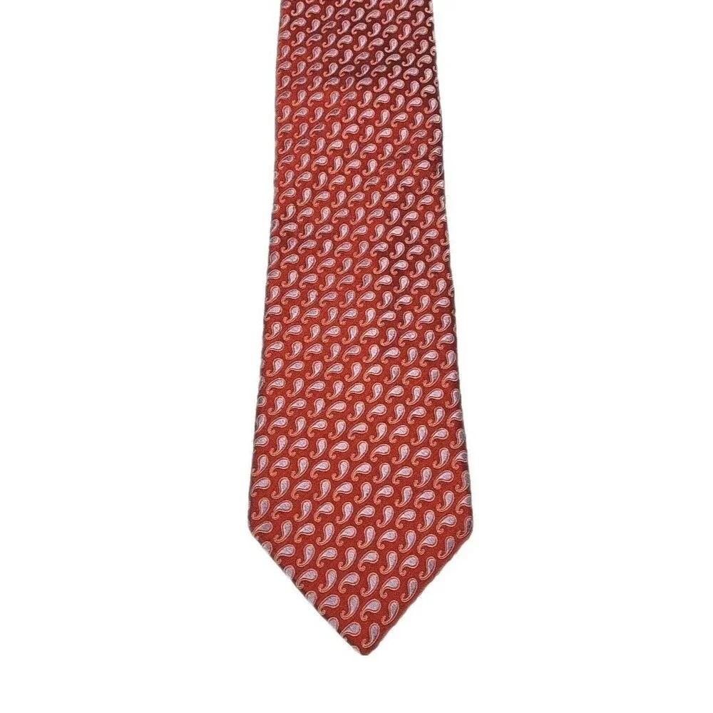Ike Behar New York Tie Red Blue Paisley Men's 100% Silk Necktie Hand Tailored